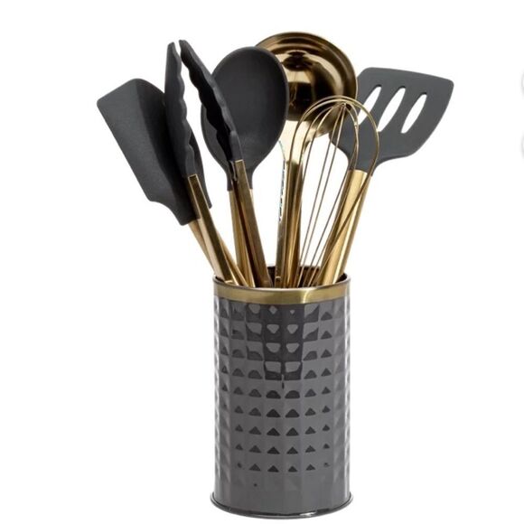 Paris Hilton Stainless Steel Crock Utensils Set - Picture 1 of 8